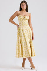 Yellow floral corset midi dress