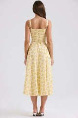 Yellow floral corset midi dress