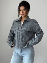 Gray textured zip-up shirt jacket