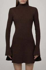Dark brown knit dress with collar