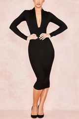 Seamless dress with long sleeves and deep V-neck