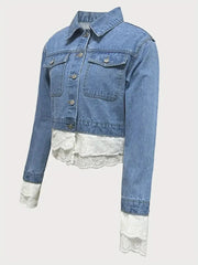 Blue denim jacket with lace trim and lace cuffs