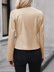 Collarless short jacket with zipper