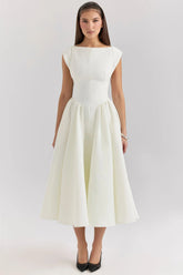 Elegant white midi dress with flared skirt