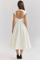 Elegant white midi dress with flared skirt