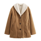 Brown coat with soft collar and buttons