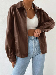 Zip jacket with shirt collar and straight hem