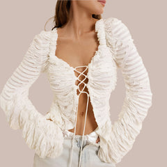 Vit cardigan med utskärning och knytband