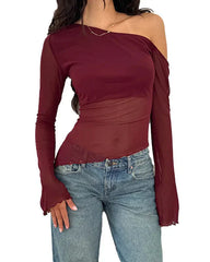 Asymmetrical sheer one-shoulder top