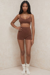 Brown knit top and shorts set
