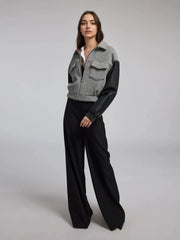 Gray and black short jacket with zipper