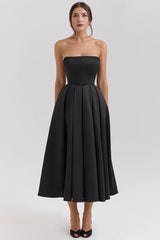 Mirage strapless midi dress with pleated skirt