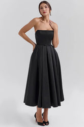 Mirage strapless midi dress with pleated skirt
