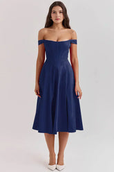 Off-the-shoulder corset midi dress