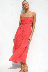 Coral long dress with side cutouts