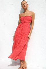 Coral long dress with side cutouts