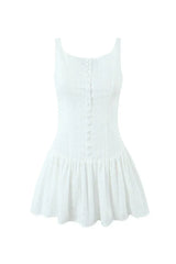Sleeveless mini dress with buttons and lace