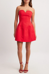Red strapless sweetheart mini dress