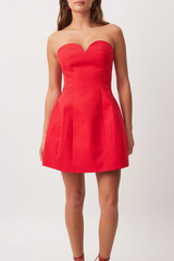 Red strapless sweetheart mini dress
