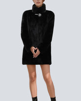 Black coat with high collar and jeweled button