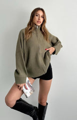 Oversized zip cardigan with high collar