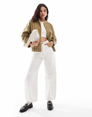 Khaki bomber jacket with stand-up collar