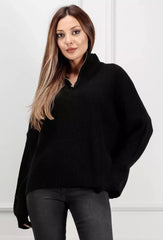 Black oversized sweater with zipper