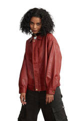 Red oversized jacket with zipper
