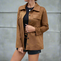 Shirt jacket with snap buttons and chest pockets