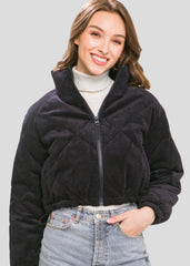 Padded corduroy jacket with high collar