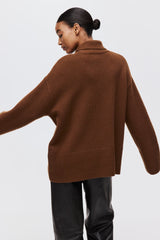High neck ticked sweater with wide sleeves