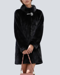 Black coat with high collar and jeweled button
