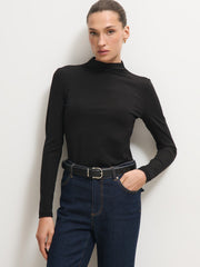 Black high-neck top with stretch