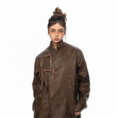 Oversized wrap jacket with stand-up collar