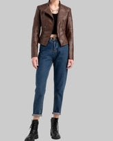 Brown biker jacket with slanted zipper