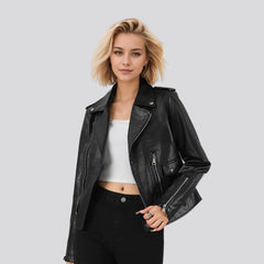 Black biker jacket with asymmetrical zipper