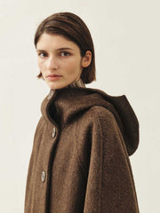 Brown short coat with belt and high collar