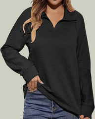 Ribbed half-zip sweatshirt with stand-up collar