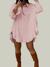 Shirt dress with ruffle trim and button closure