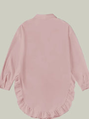 Shirt dress with ruffle trim and button closure