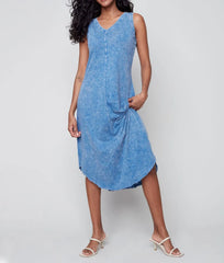 Washed blue sleeveless midi dress
