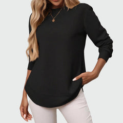 Long sweatshirt in waffle texture with rounded hem