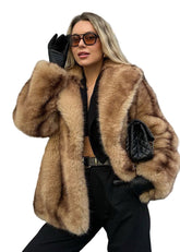 Brown luxurious coat with wide collar