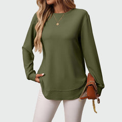 Long sweatshirt in waffle texture with rounded hem
