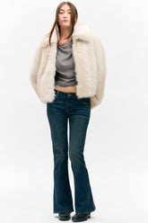Fluffy short jacket with oversized collar