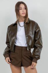 Short zip jacket with shirt collar and ribbed cuffs
