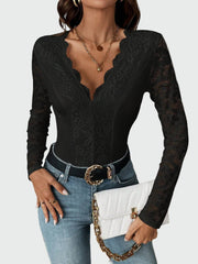 Lace bodysuit with wavy neckline