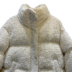 White puffer jacket with sequins and high collar