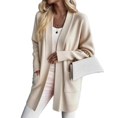 Long open cardigan with pockets and ribbed cuffs