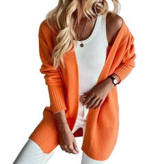 Long open cardigan with pockets and ribbed cuffs